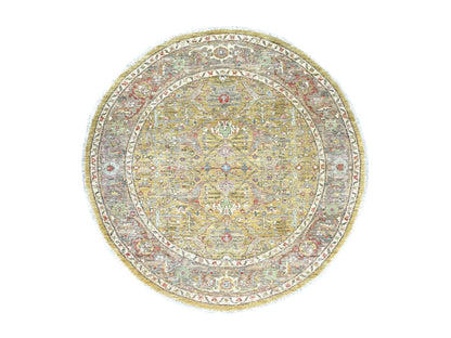 Yellow 6'0" x 6'1" Oushak And Peshawar Hand knotted Wool Rug - Sku: O022351