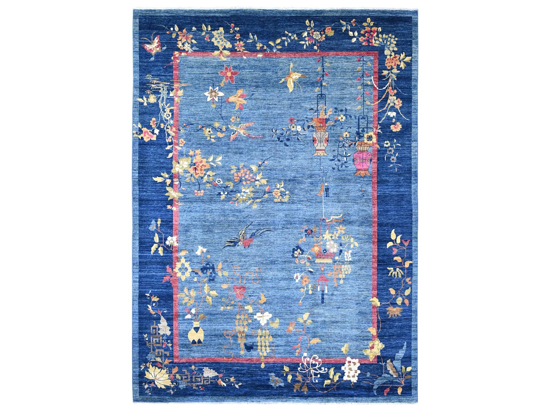 Blue 9'11" x 13'8" Oushak And Peshawar Hand knotted Wool Rug - Sku: O022353