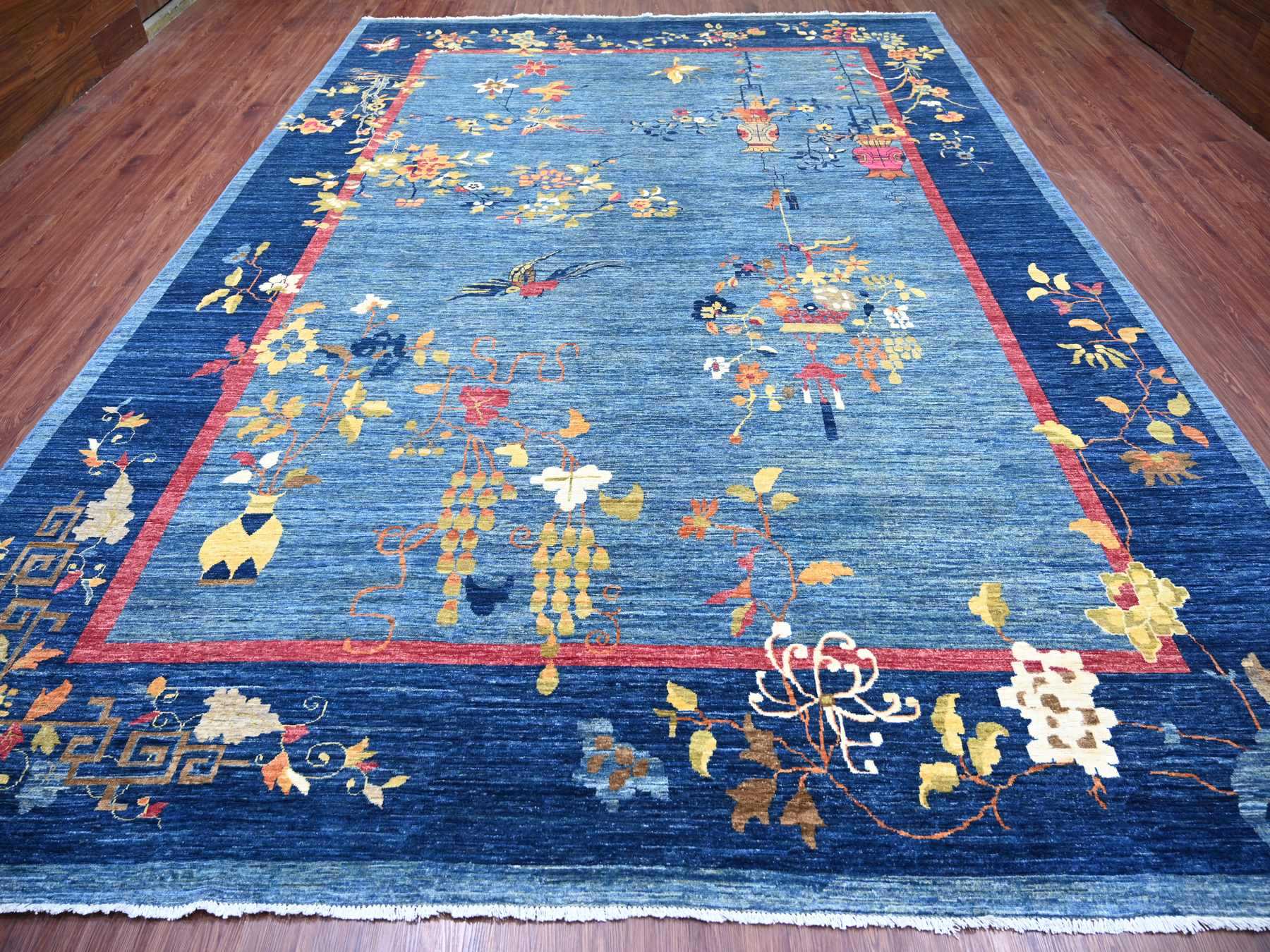Blue 9'11" x 13'8" Oushak And Peshawar Hand knotted Wool Rug - Sku: O022353