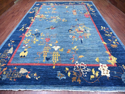 Blue 9'11" x 13'8" Oushak And Peshawar Hand knotted Wool Rug - Sku: O022353