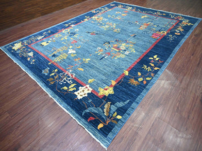 Blue 9'11" x 13'8" Oushak And Peshawar Hand knotted Wool Rug - Sku: O022353
