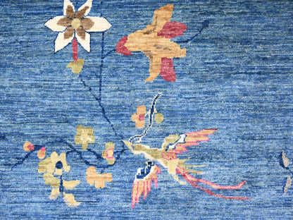 Blue 9'11" x 13'8" Oushak And Peshawar Hand knotted Wool Rug - Sku: O022353
