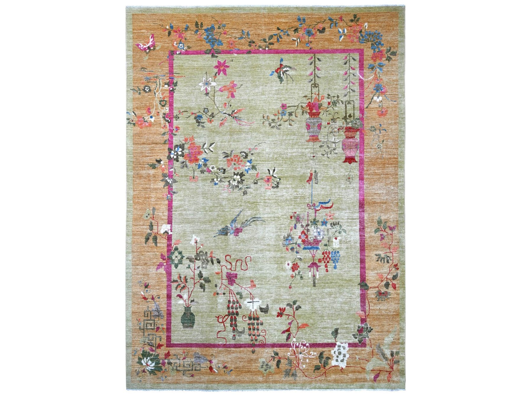 Green 9'11" x 13'9" Oushak And Peshawar Hand knotted Wool Rug - Sku: O022354