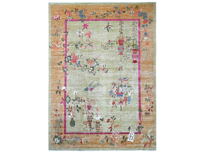 Green 9'11" x 13'9" Oushak And Peshawar Hand knotted Wool Rug - Sku: O022354
