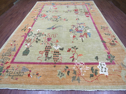 Green 9'11" x 13'9" Oushak And Peshawar Hand knotted Wool Rug - Sku: O022354