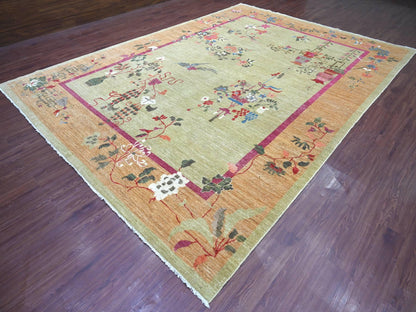 Green 9'11" x 13'9" Oushak And Peshawar Hand knotted Wool Rug - Sku: O022354