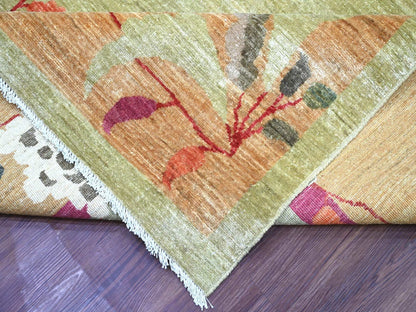 Green 9'11" x 13'9" Oushak And Peshawar Hand knotted Wool Rug - Sku: O022354