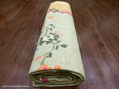 Green 9'11" x 13'9" Oushak And Peshawar Hand knotted Wool Rug - Sku: O022354