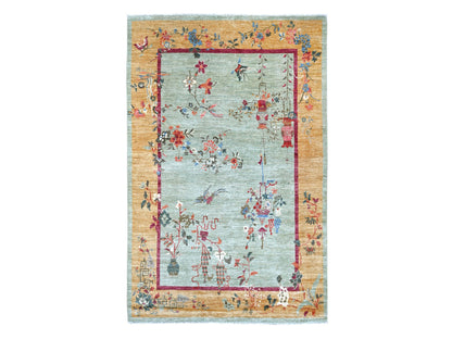 Peshawar Oushak hand-knotted wool rug in Green, 5'10" x 9', SKU O022356