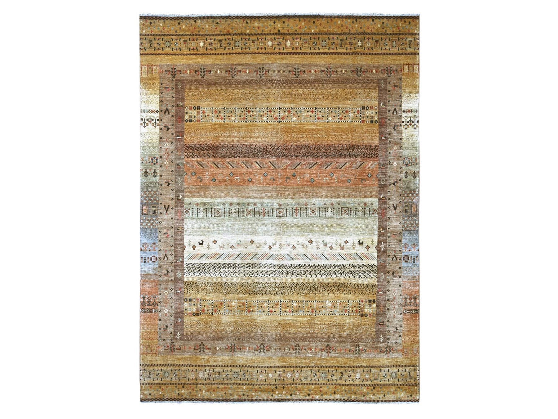 Brown 9'10" x 13'7" Tribal & Geometric Hand knotted Wool Rug - Sku: O022360