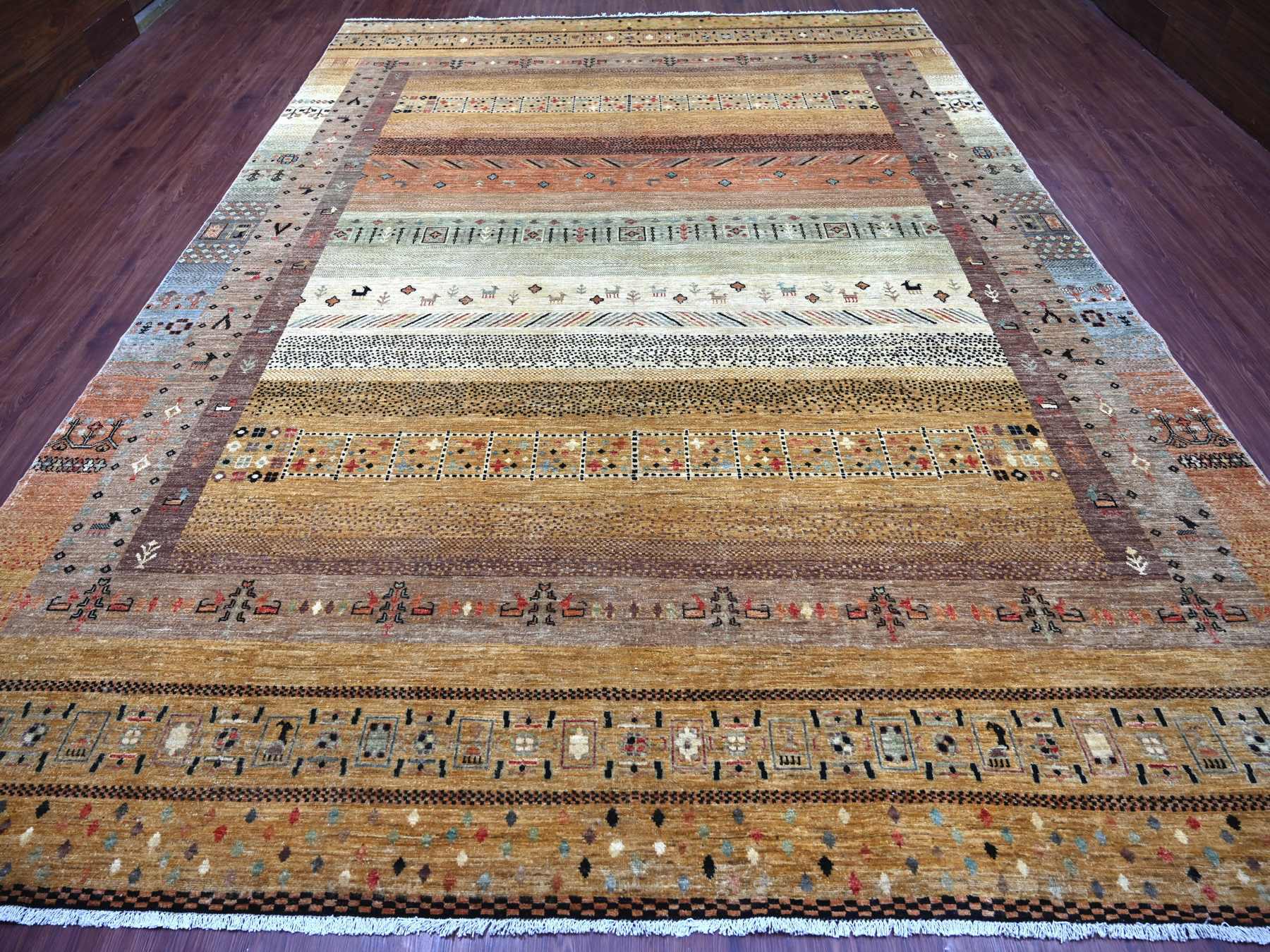 Brown 9'10" x 13'7" Tribal & Geometric Hand knotted Wool Rug - Sku: O022360
