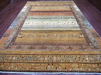 Brown 9'10" x 13'7" Tribal & Geometric Hand knotted Wool Rug - Sku: O022360