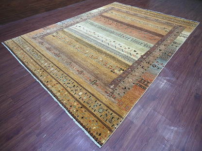 Brown 9'10" x 13'7" Tribal & Geometric Hand knotted Wool Rug - Sku: O022360