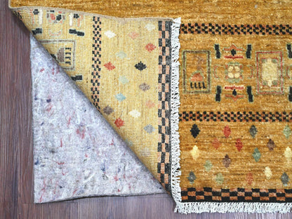 Brown 9'10" x 13'7" Tribal & Geometric Hand knotted Wool Rug - Sku: O022360