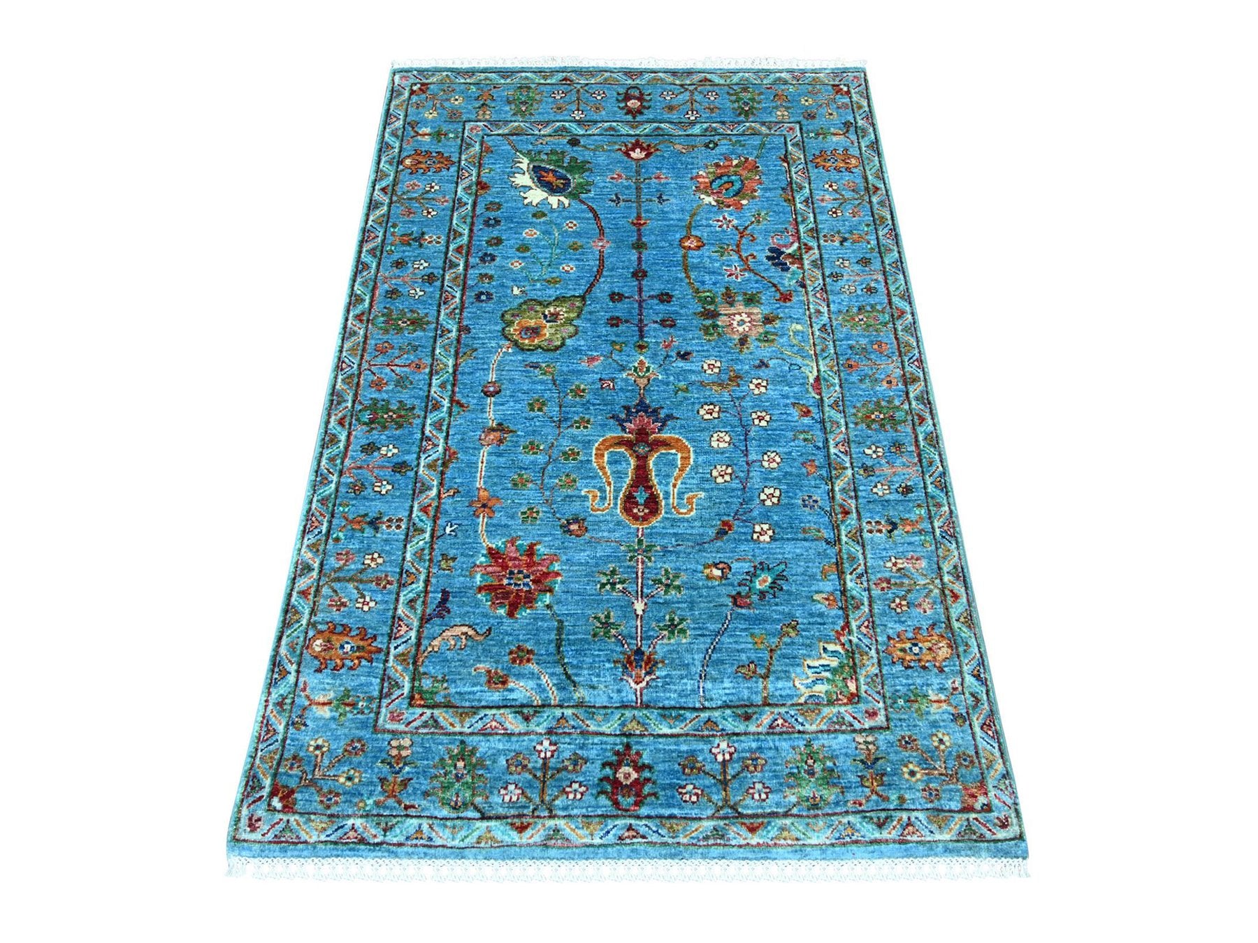 Blue 3'3" x 4'11" Tribal & Geometric Hand knotted Wool Rug - Sku: O022365