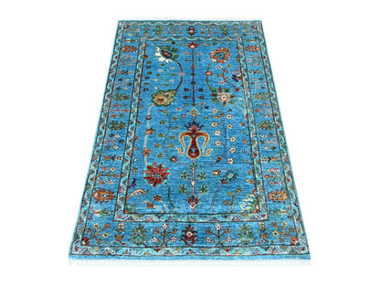 Blue 3'3" x 4'11" Tribal & Geometric Hand knotted Wool Rug - Sku: O022365