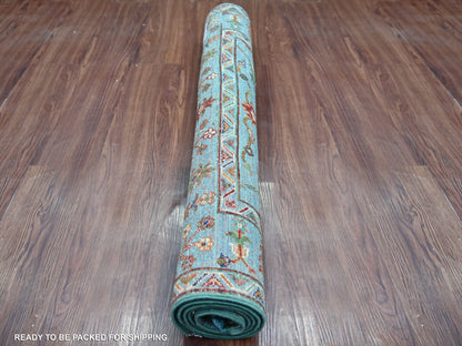Blue 3'3" x 4'11" Tribal & Geometric Hand knotted Wool Rug - Sku: O022365