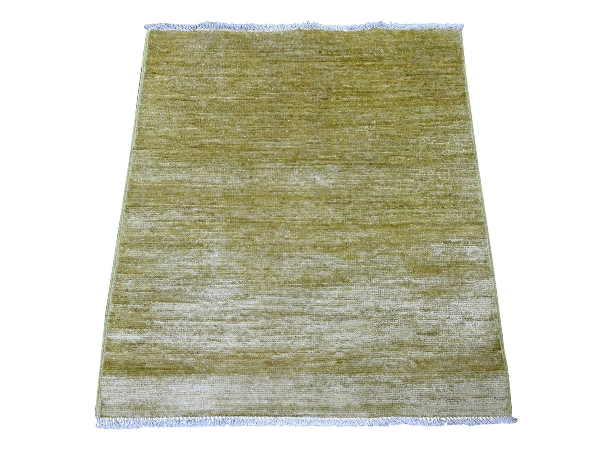 Modern / Contemporary hand-knotted wool rug in Green, 2'6" x 2'10" — SKU O022369