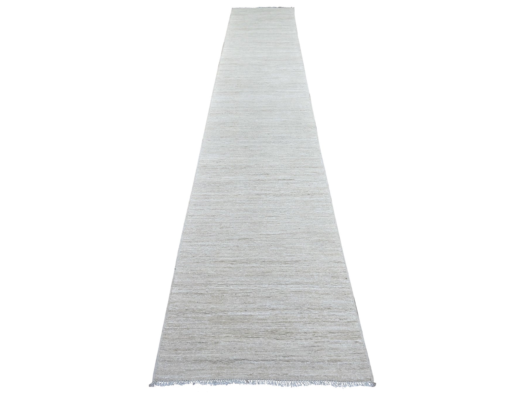 Ivory 2'6" x 14'4" Modern and Contemporary Hand knotted Wool Rug - Sku: O022370