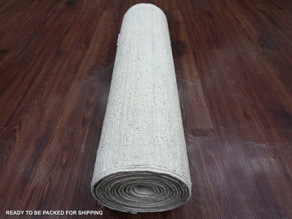 Ivory 2'6" x 14'4" Modern and Contemporary Hand knotted Wool Rug - Sku: O022370
