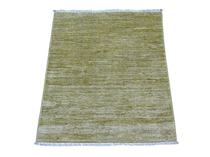 Modern / Contemporary hand-knotted wool rug in Green, 2'6" x 2'11" — SKU O022372