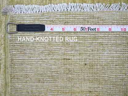 Green 2'6" x 2'11" Modern and Contemporary Hand knotted Wool Rug - Sku: O022372