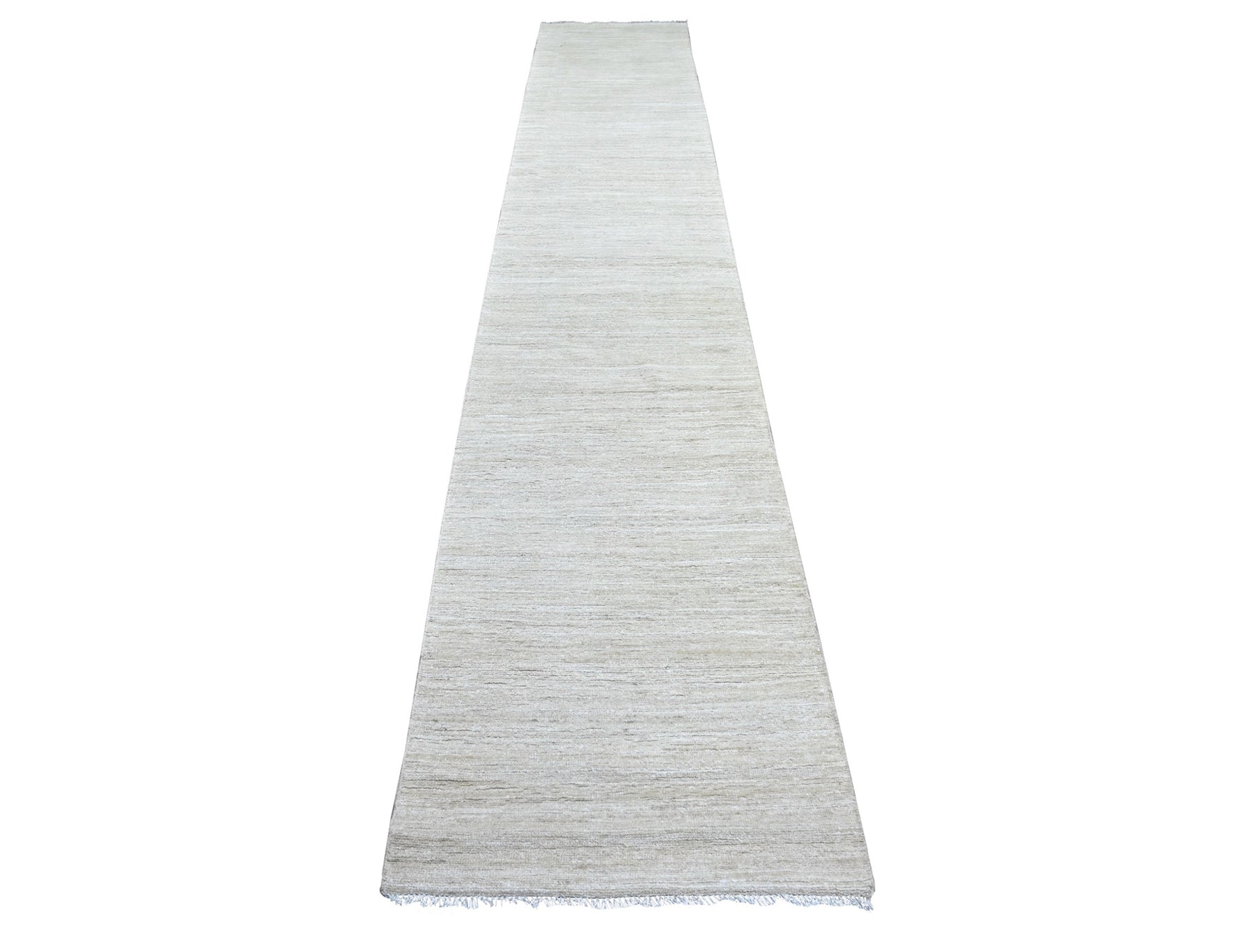 Modern / Contemporary hand-knotted wool runner in Ivory, 2'6" x 14'3" — SKU O022373
