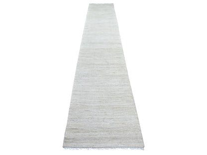 Modern / Contemporary hand-knotted wool runner in Ivory, 2'6" x 14'3" — SKU O022373