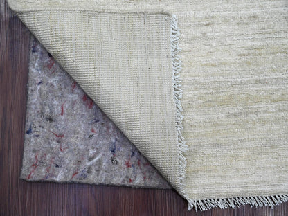 Ivory 2'6" x 14'3" Modern and Contemporary Hand knotted Wool Rug - Sku: O022373