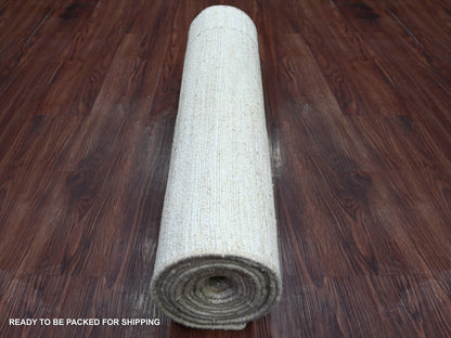Modern / Contemporary hand-knotted wool runner in Ivory, 2'6" x 14'3" — SKU O022373 (view 4)