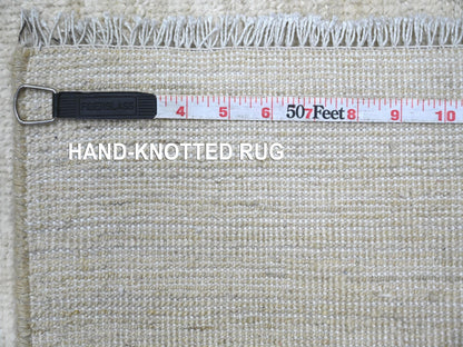 Modern / Contemporary hand-knotted wool runner in Ivory, 2'6" x 14'3" — SKU O022373 (view 6)