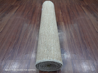 Brown 2'6" x 7'6" Modern and Contemporary Hand knotted Wool Rug - Sku: O022374