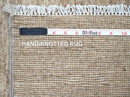Brown 2'6" x 7'6" Modern and Contemporary Hand knotted Wool Rug - Sku: O022374
