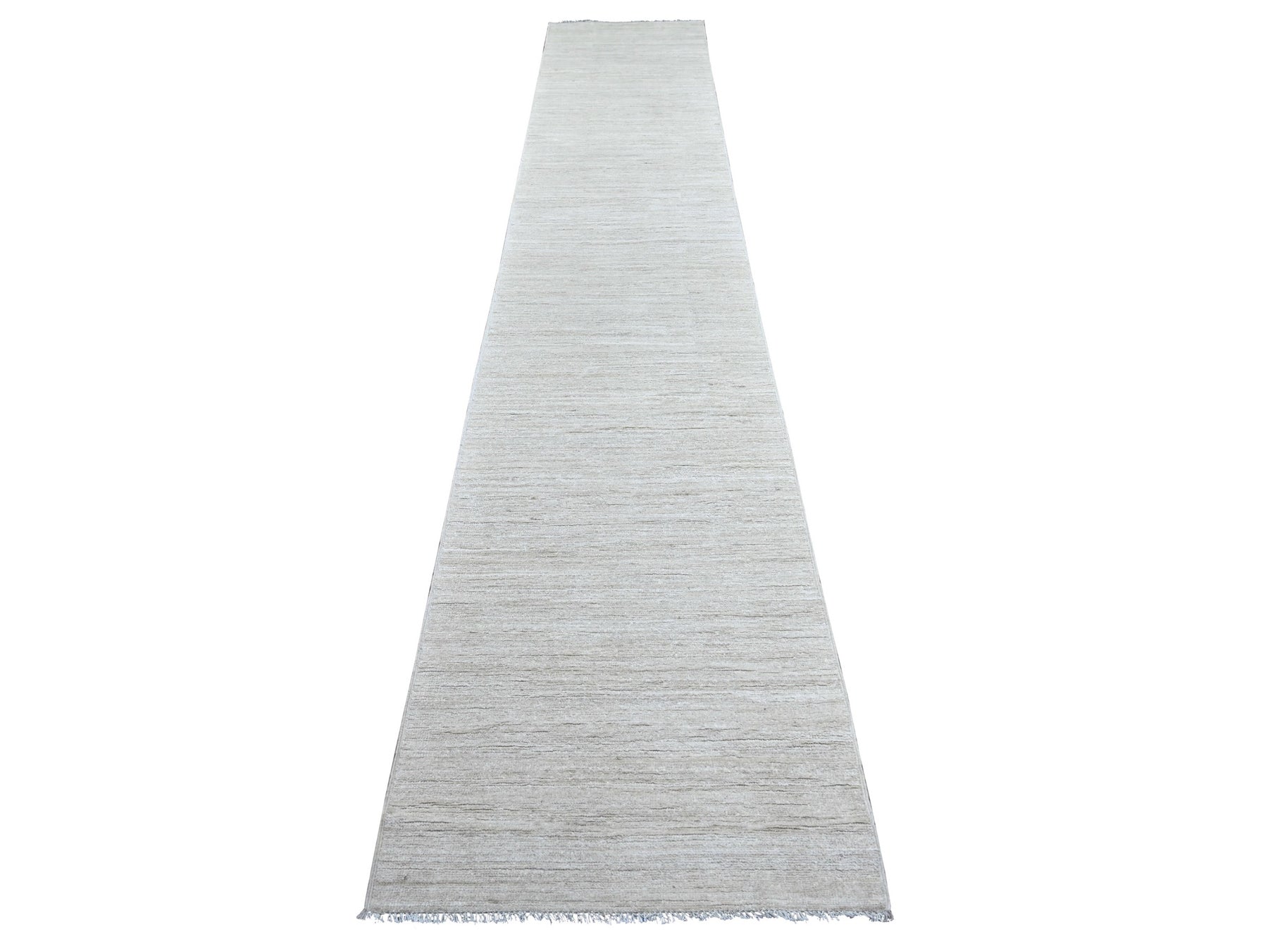 Modern / Contemporary hand-knotted wool runner in Ivory, 2'6" x 14'4" — SKU O022375