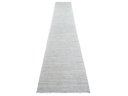 Modern / Contemporary hand-knotted wool runner in Ivory, 2'6" x 14'4" — SKU O022375