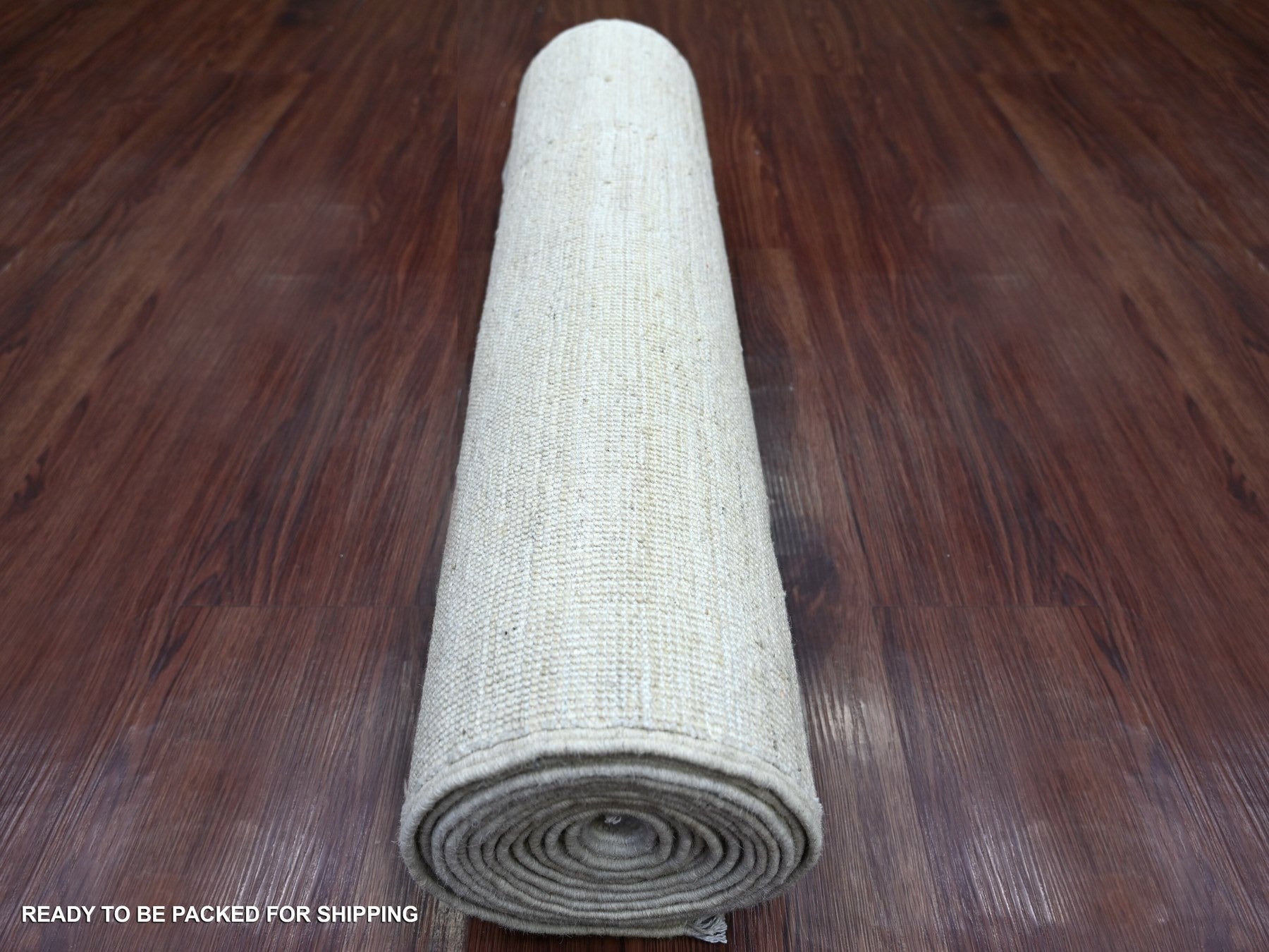 Modern / Contemporary hand-knotted wool runner in Ivory, 2'6" x 14'4" — SKU O022375 (view 4)