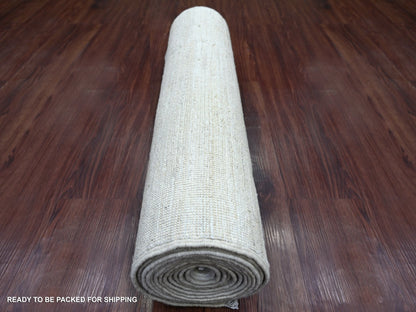 Modern / Contemporary hand-knotted wool runner in Ivory, 2'6" x 14'4" — SKU O022375 (view 4)