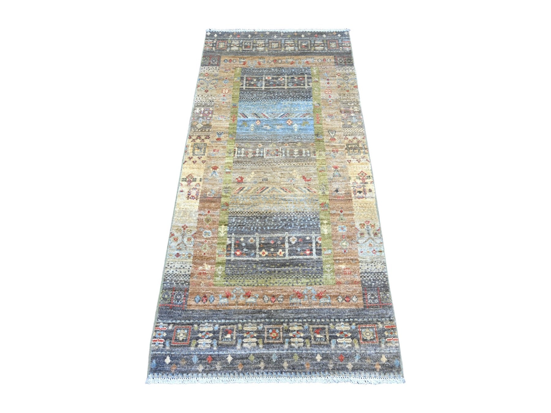 Gabbeh Tribal & Geometric hand-knotted wool runner in Gray, 2'7" x 5'9" — SKU O022378