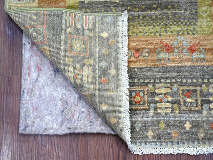 Grey 2'7" x 5'9" Tribal & Geometric Hand knotted Wool Rug - Sku: O022378