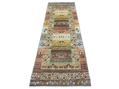 Brown 2'7" x 7'9" Tribal & Geometric Hand knotted Wool Rug - Sku: O022379