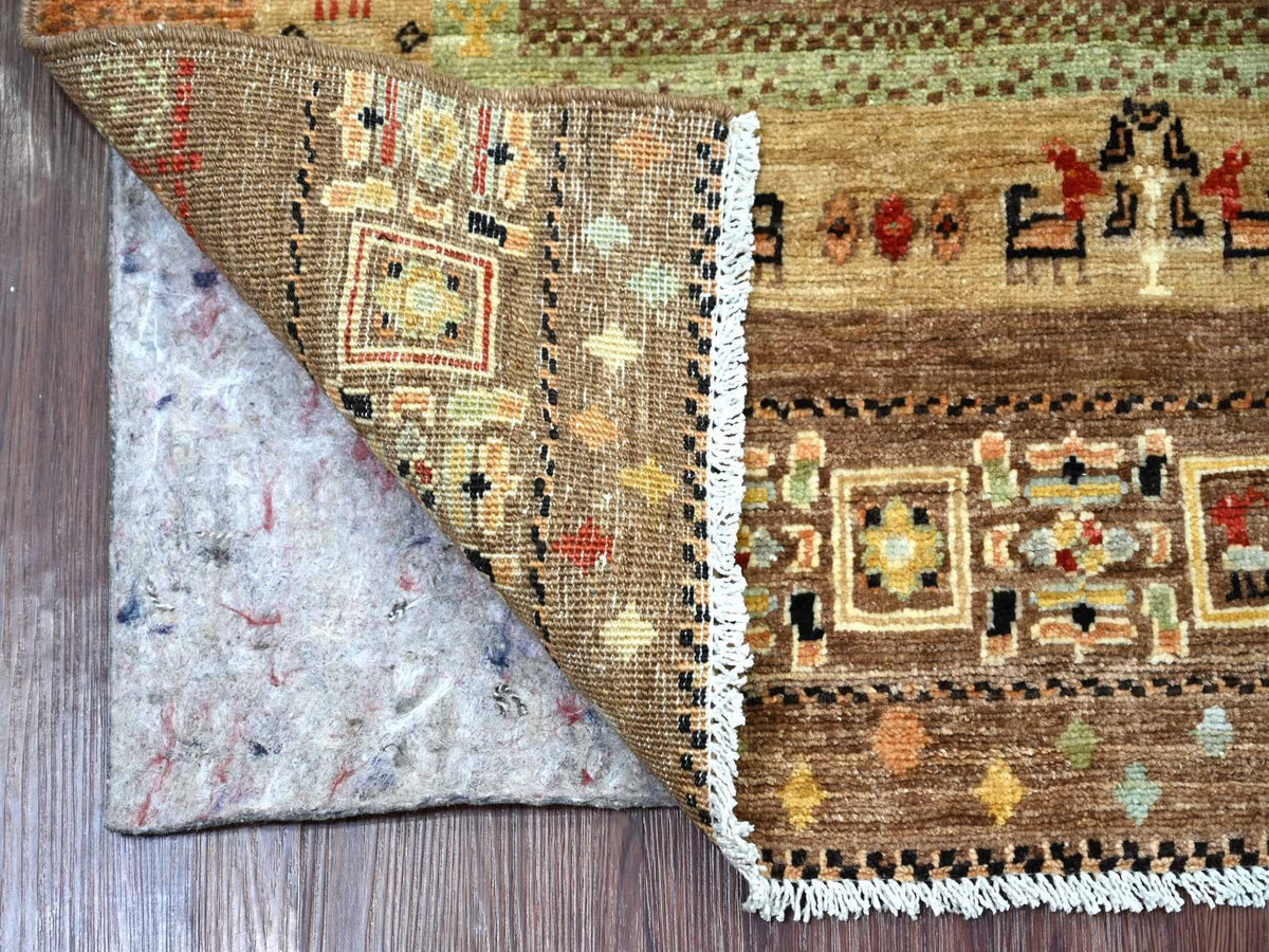 Gabbeh Tribal & Geometric hand-knotted wool runner in Brown, 2'7" x 7'9" — SKU O022379 (view 2)
