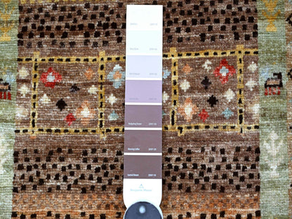 Gabbeh Tribal & Geometric hand-knotted wool runner in Brown, 2'7" x 7'9" — SKU O022379 (view 3)
