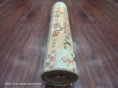 Brown 2'7" x 7'9" Tribal & Geometric Hand knotted Wool Rug - Sku: O022379