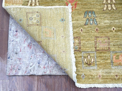 Gabbeh Tribal & Geometric hand-knotted wool runner in Green, 2'8" x 7'11" — SKU O022381 (view 2)