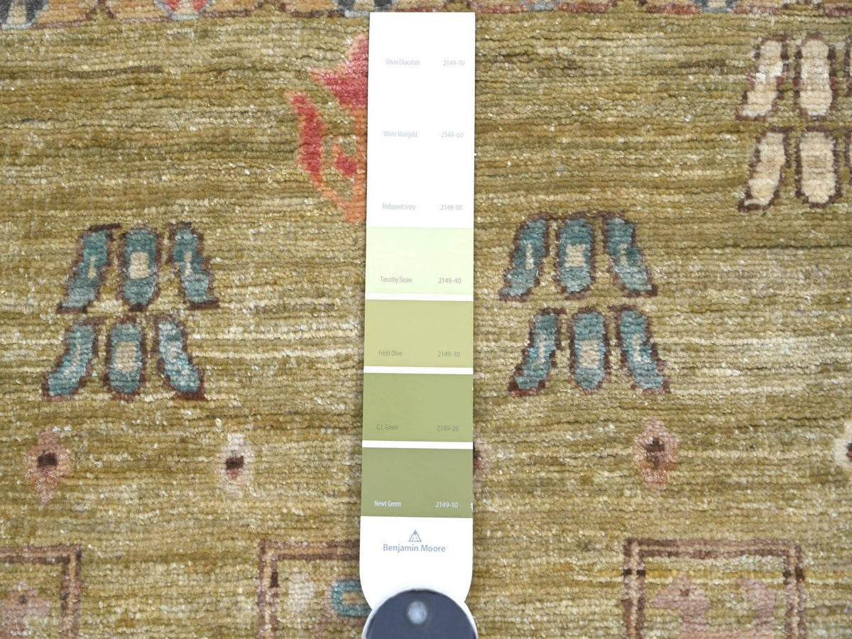 Gabbeh Tribal & Geometric hand-knotted wool runner in Green, 2'8" x 7'11" — SKU O022381 (view 3)