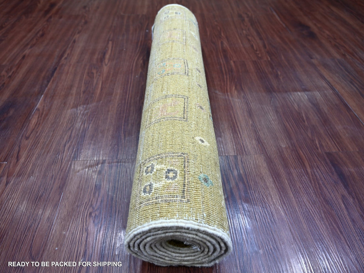Gabbeh Tribal & Geometric hand-knotted wool runner in Green, 2'8" x 7'11" — SKU O022381 (view 4)