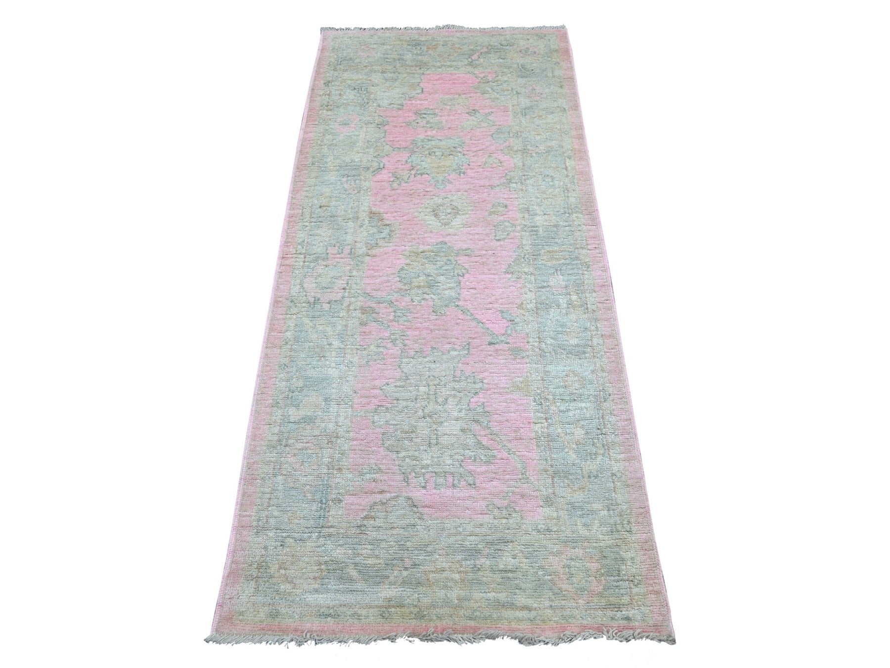 Oushak Oushak hand-knotted wool runner in Pink & Gray, 2'8" x 6' — SKU O022386