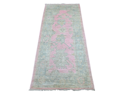 Oushak Oushak hand-knotted wool runner in Pink & Gray, 2'8" x 6' — SKU O022386