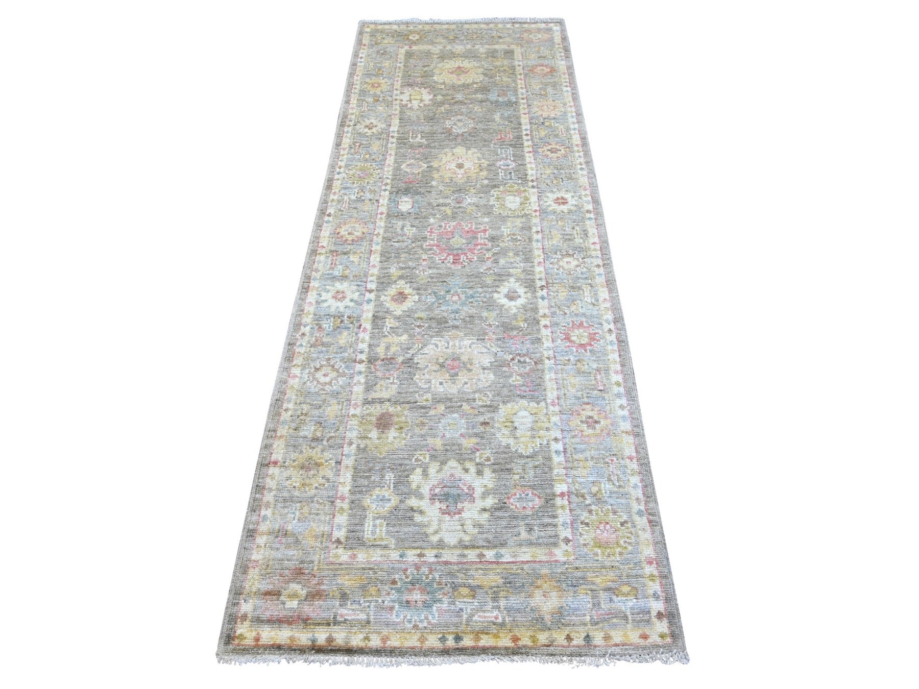 Brown 2'9" x 7'9" Oushak And Peshawar Hand knotted Wool Rug - Sku: O022395