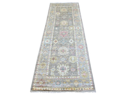 Brown 2'9" x 7'9" Oushak And Peshawar Hand knotted Wool Rug - Sku: O022395